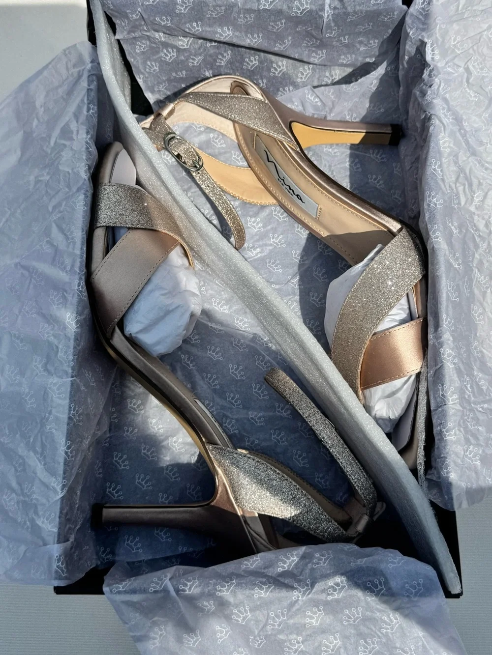 Nina Venus Pearl Rose Satin High Heel Sandals with Ankle Strap